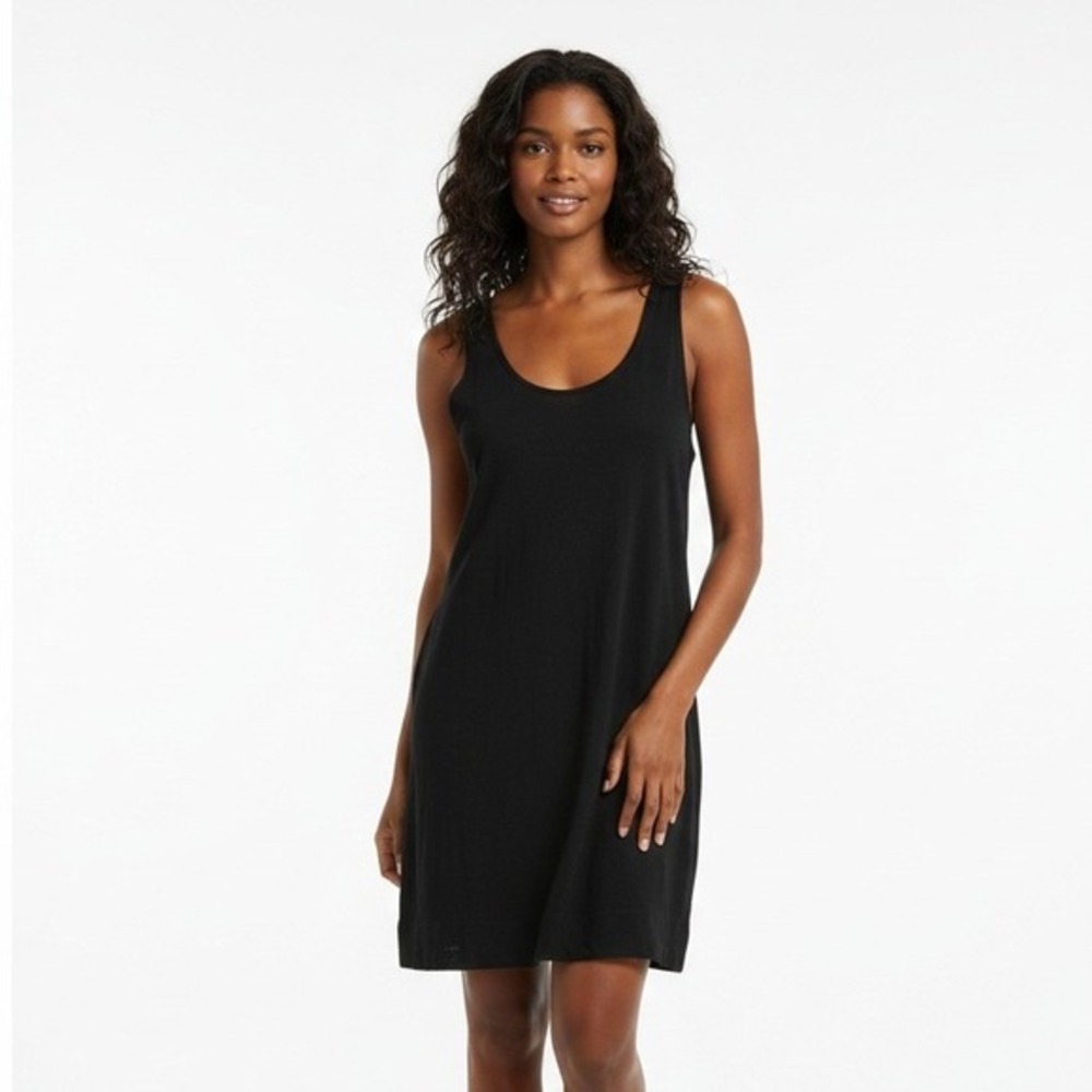 UEU Linen Blend Sleeveless Shift Dress Womens M Black‎ Minimalist Work Classic
